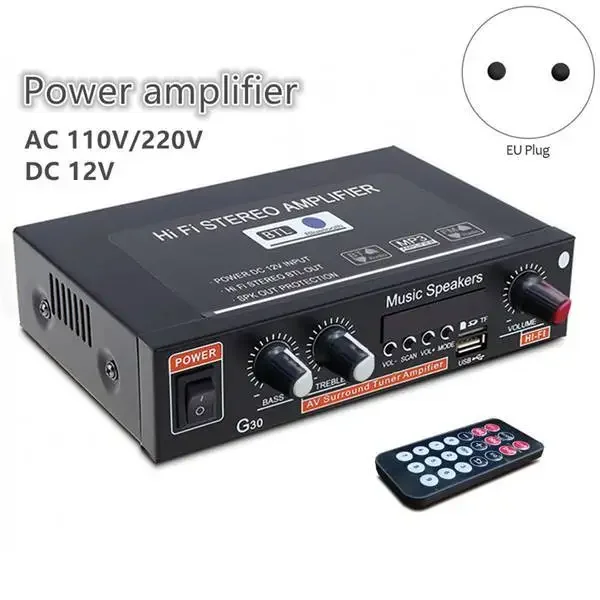 

DurableBlack Iron AC220V European Standard Bluetooth Power Amplifier Digital Power Amplifier MP3 U Disk Power Amplifier