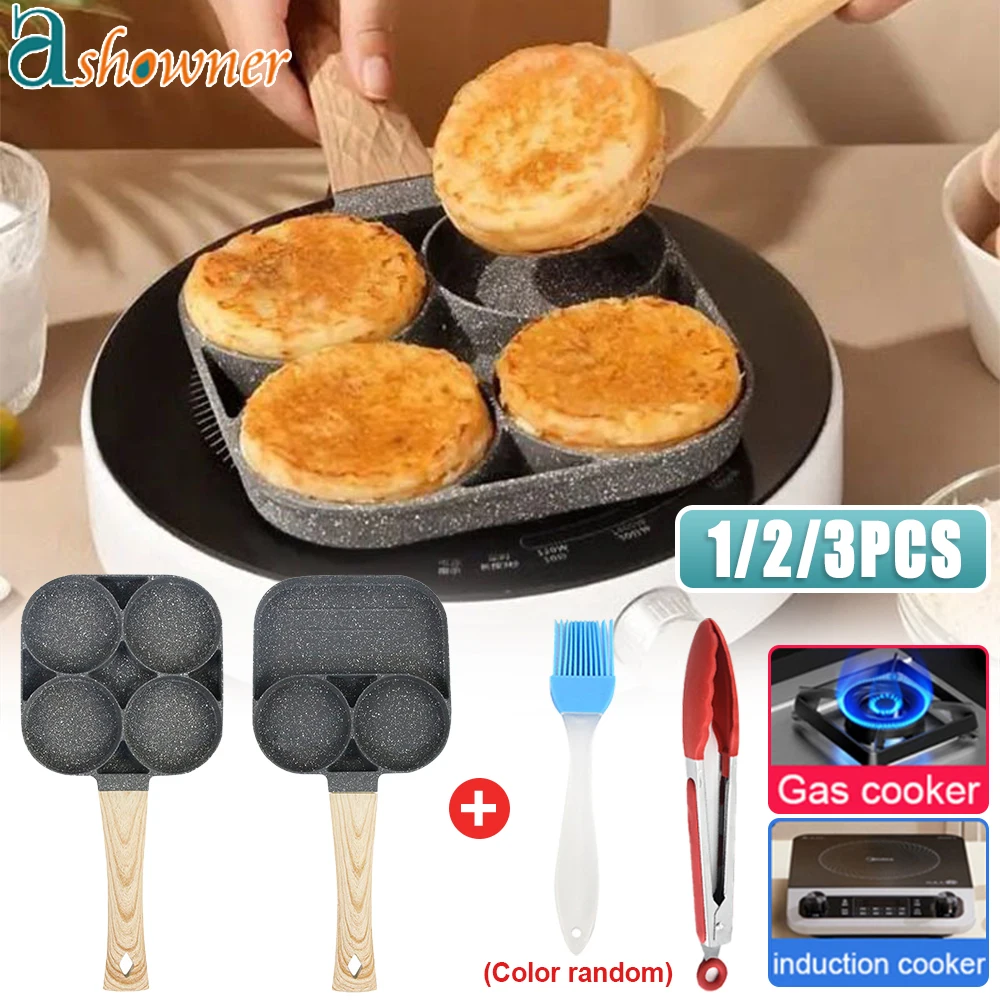 

4-hole Omelet Pan Frying Pot Thickened Non-stick Egg Pancake Steak Cooking Pan Hamburg bread Breakfast Maker Induction Cooker