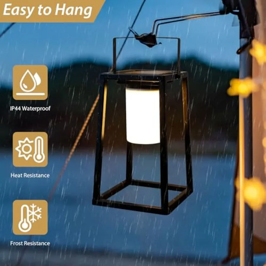 5'' High Outdoor Solar Lantern Portable Brightness LED Nightstand Lantern Metal Solar Lamp IP Waterproof Outdoor Table Lamps Co view 3