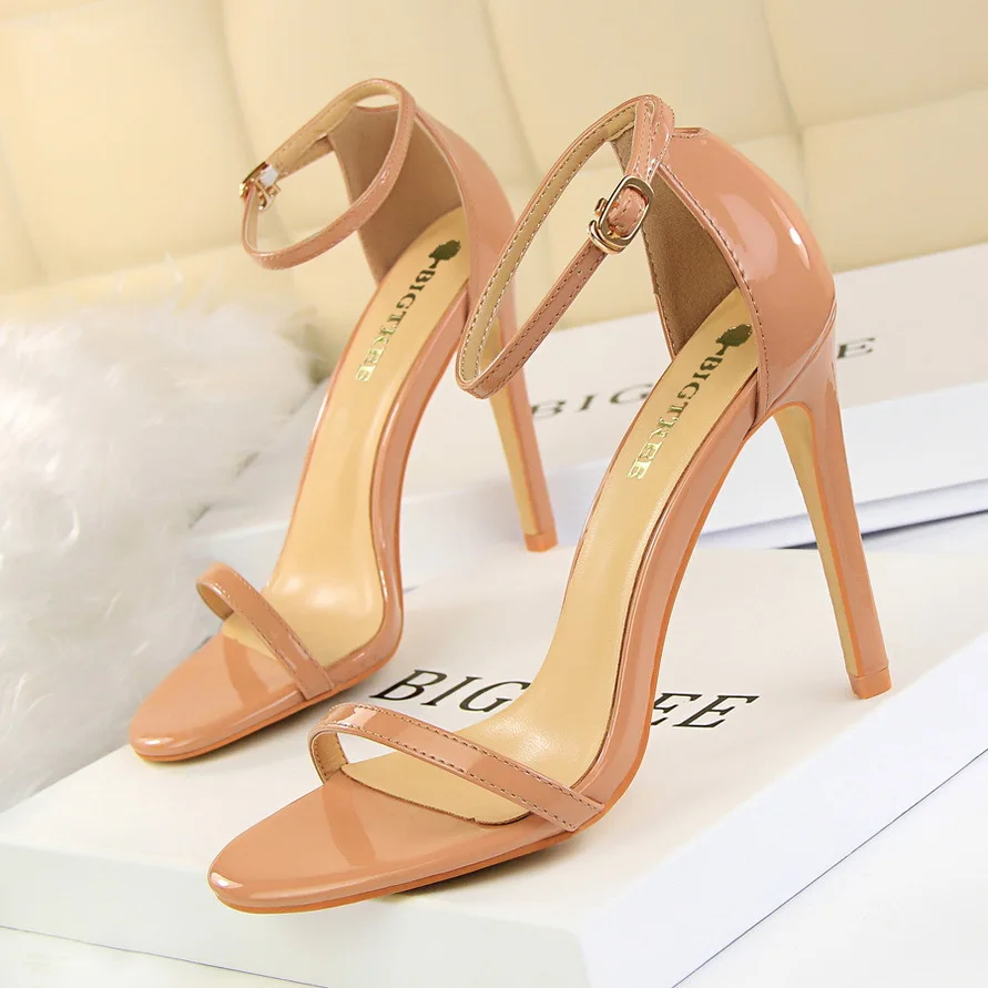 

BIGTREE Fashion Women Sandals Pumps Pointed Toe Party Solid PU 11CM Thin Heels Cover Heel Wedding Banquet Woman Shoes Dress
