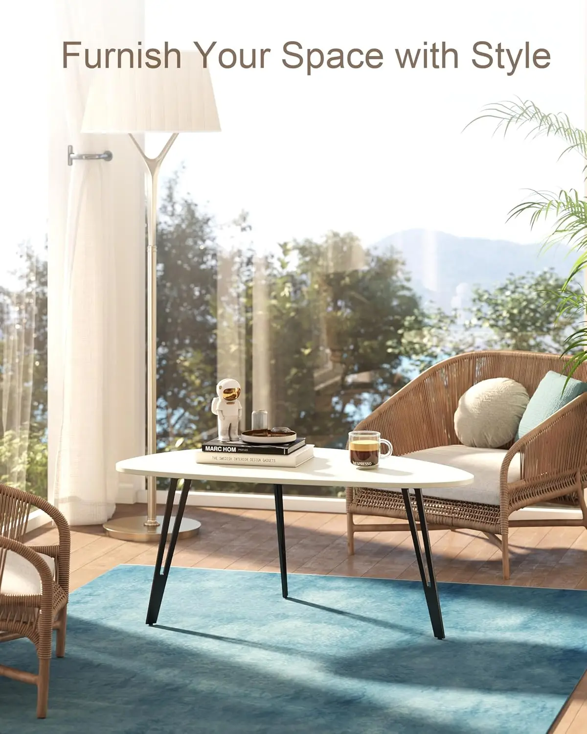 White Modern Small Oval Coffee Table - Minimalist Center/Tea Table for Living Room/Office Small Spaces, Easy Assembly