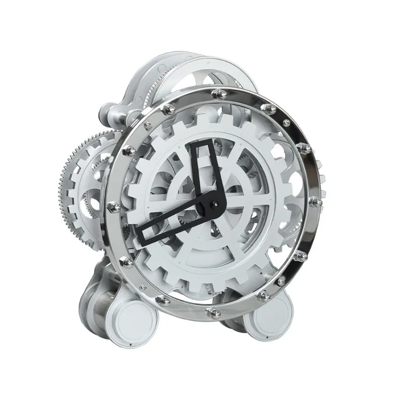 European Retro Mechanical Gear Clock for Home Use Dual Foot Table Clock Desktop Stainless Steel Simple Table Clock