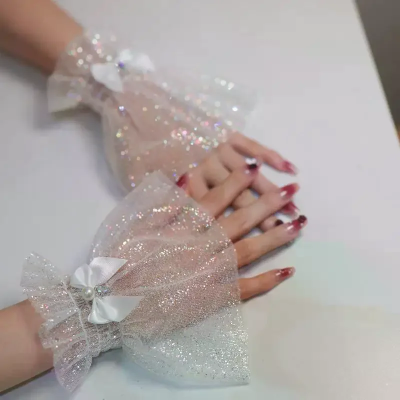 Attrezzatura fotografica per unghie Fiocco corto Polso in rete Maniche finte Polsino falso decorativo per sposa Articolo in tulle Nail art Scatta foto di sfondo