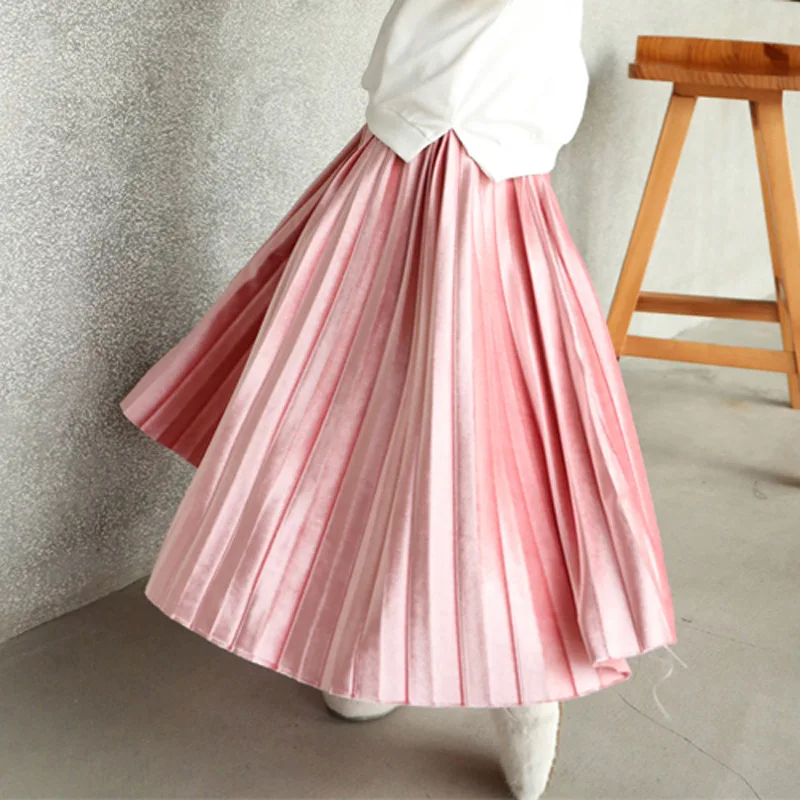 

2025 Spring Teens Girls Velvet Skirt Loose A-line Pleated Skirt for Kids School Daily Casual Long Skirt Children Clothes 13 14 Y