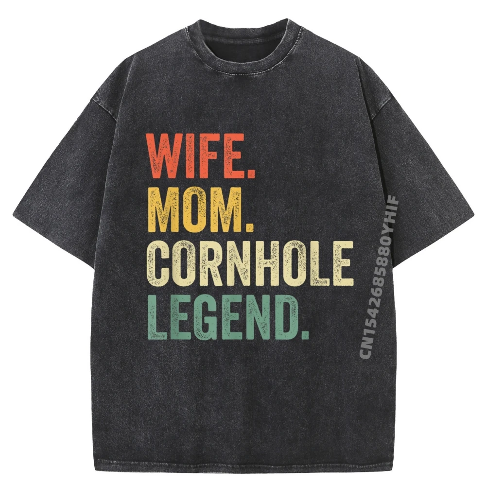

Cornhole Mother Wife Mom Bag Toss Legend Graphic Tees Streetwear Men T-shirt Washed Vintage Shirt Mens Gifts