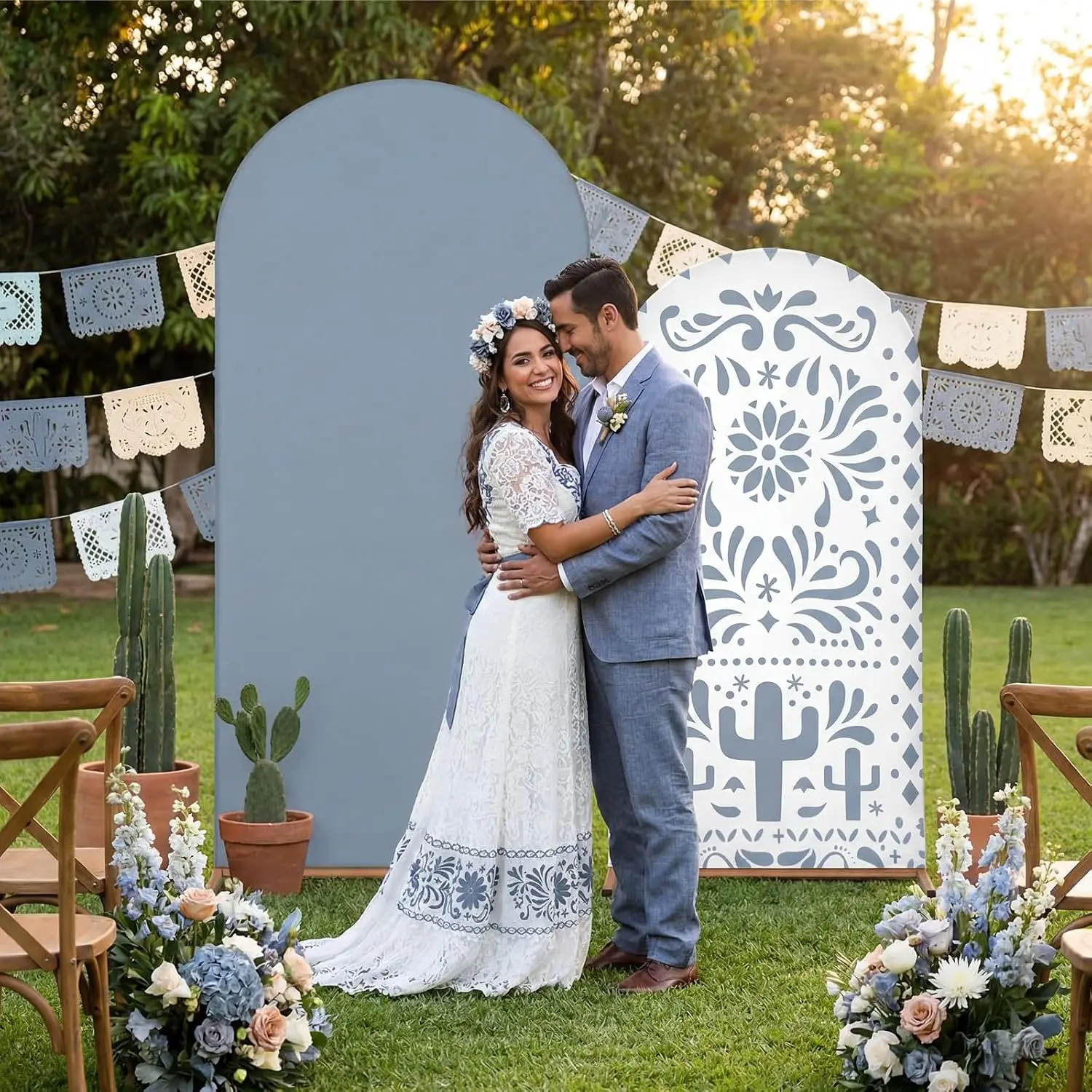 Custom 2-sided Mexico Cielito Lindo Arch Backdrop Cover Fiesta Party Blue Wedding Bridal Shower Dessert Table Photo Background