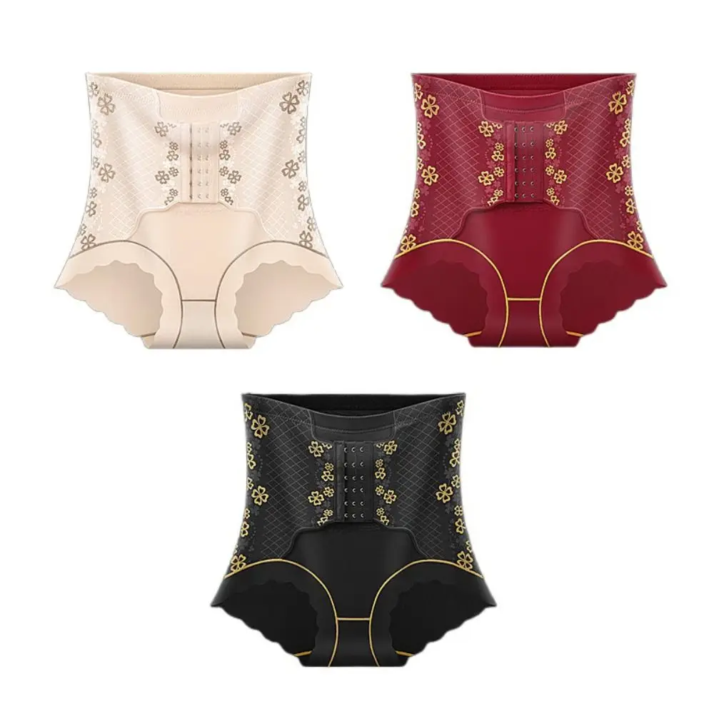 Three Row Buckle Postpartum Body Shaper Flower Shapewear Seamless Cotton Underpants Waist Trainer Panties