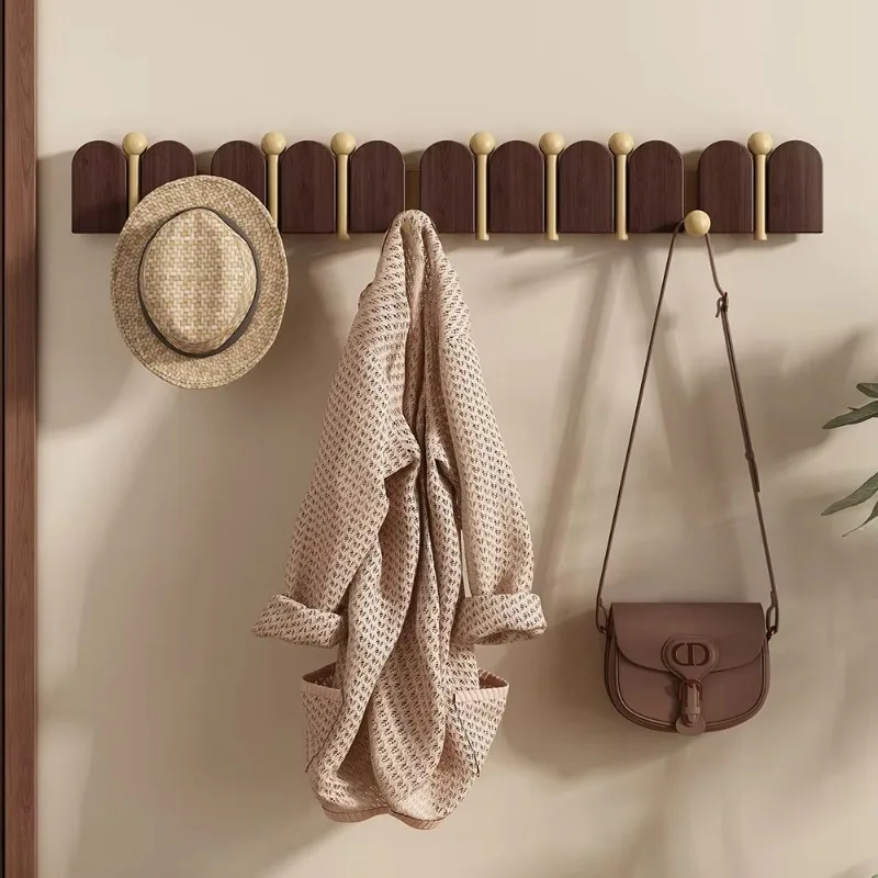 Foldable Hidden Wood Wall Hook Punch Free Walnut Color Coat Rack 5 7 9 Hooks Entryway Hat Bag Storage Home Decor