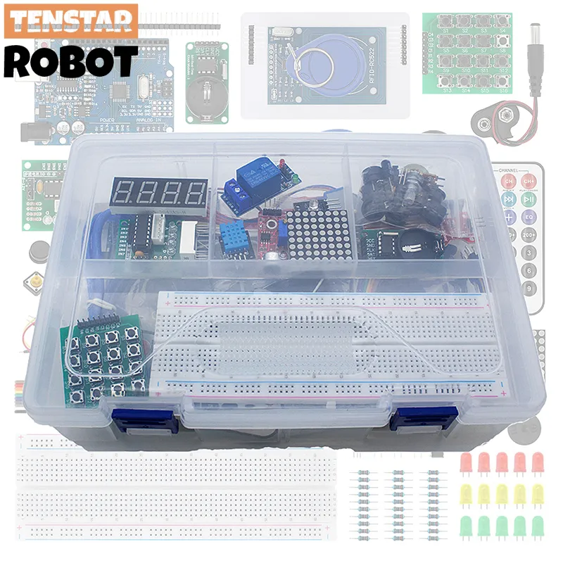 Kit inicial rfid para arduino uno r3, versão atualizada, suíte de aprendizagem com caixa de varejo, kit eletrônico diy