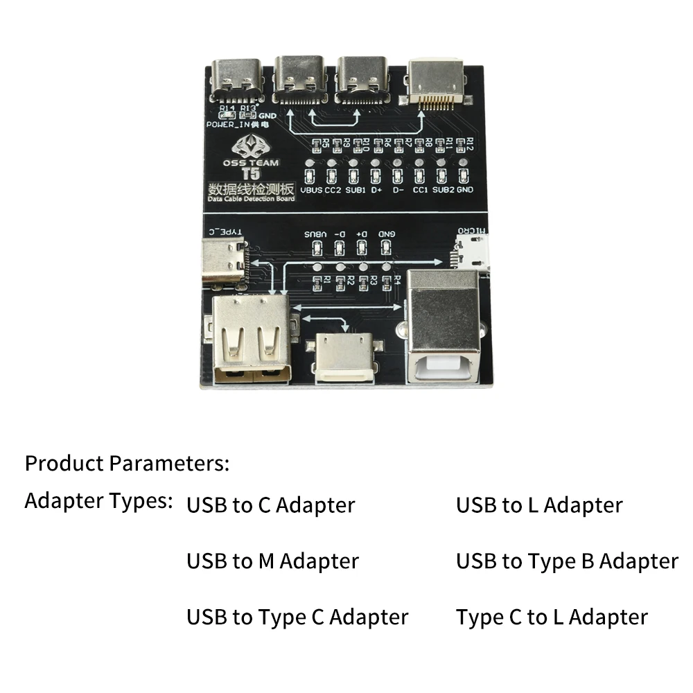 T5 USB Cable Tester Board Portable Multi-Function Interface Testing Module Rapid Anomaly Detector For Type-C Micro USB Cables