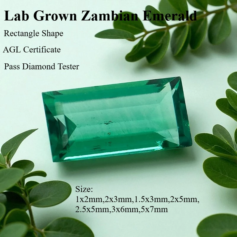 

Lab Grown Zambian Emerald- Hydrothermal, Hand-Cut, Rectangle Shape, with Cracks Inclusions, With Certificate For Jewelry