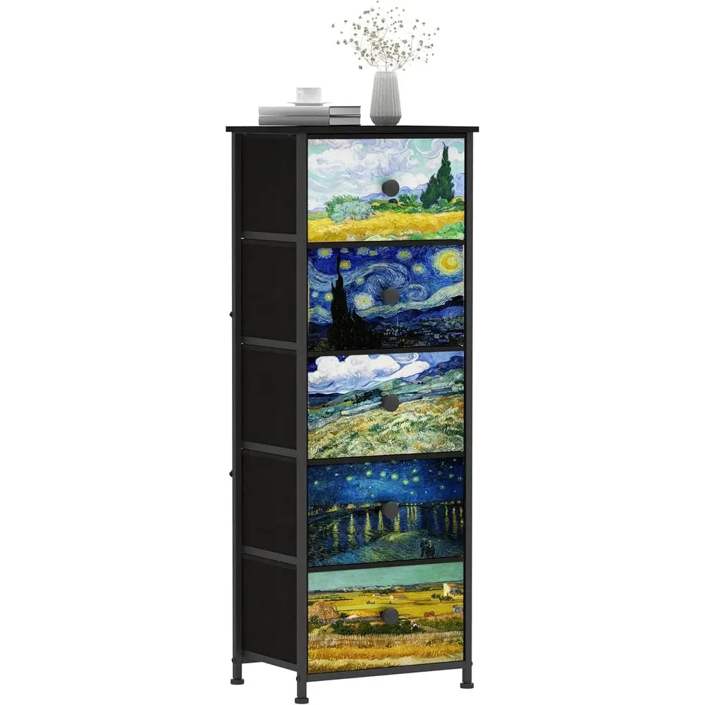 

Drer with 5 Ders Narrow Tall Nightstand Van Gogh Drer or Bedroom abric Der Organizer Unit or Living Room Entryway Hallway Closet