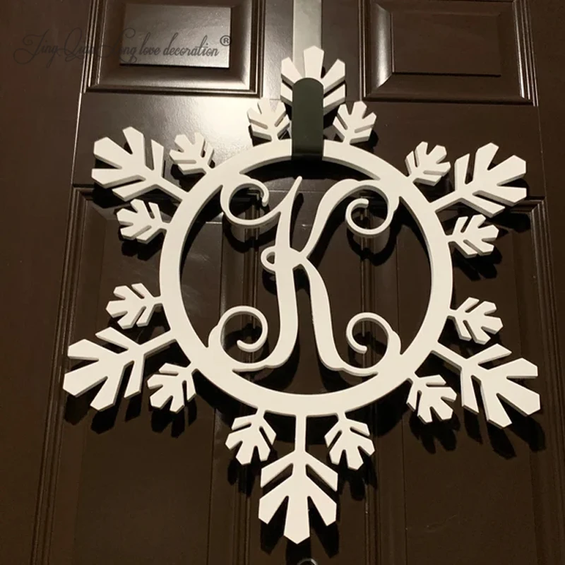 Custom  baby’s room sign  Snowflake Monogram- Holiday Wooden Monogram Letters - Interlocking Script, Door Hanger Wreath