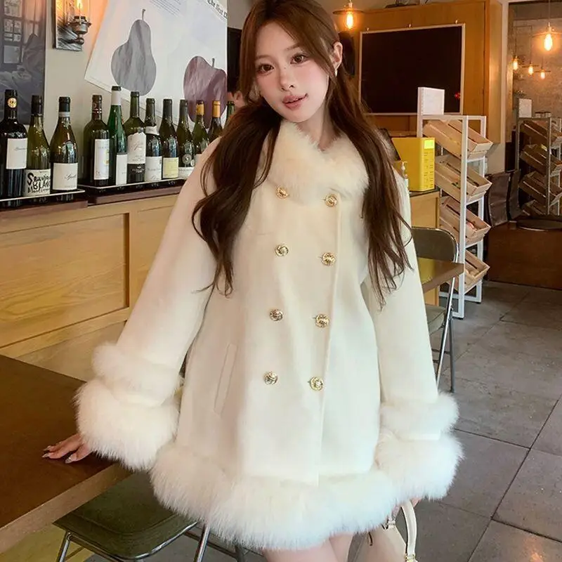 معطف صوفي سميك متوسط إلى طويل للترفيه اليومي مع قطن 2025 شتاء نموذج جديد طازج حلو لطيف أطقم سراويل كاملة الأرقام #1