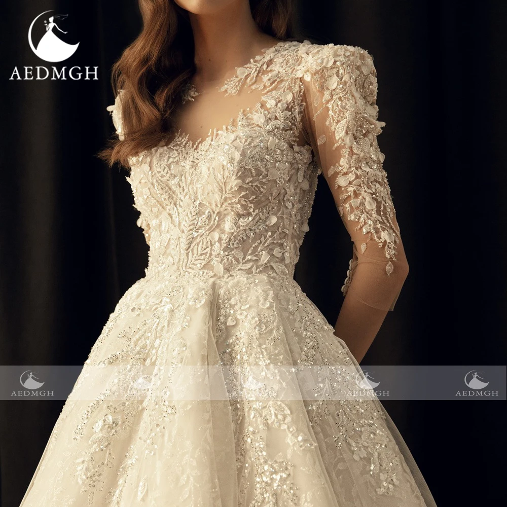 Aedmgh A-Line ชุดเจ้าหญิง Sweetheart แขนยาว Vestido De Novia งดงามลูกไม้ Appliques CUSTOM Made ชุดเจ้าสาว