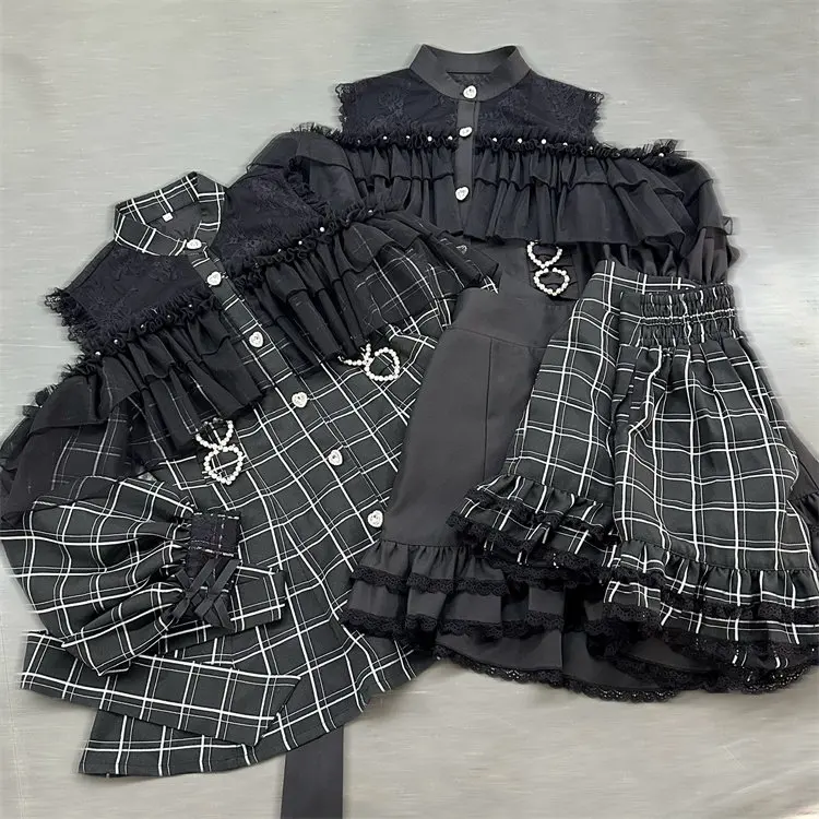 Mass-produced Japanese-style Lace Dress Set with Off-shoulder Cape and Long Sleeves Dress + Shorts 2-piece Set for Women