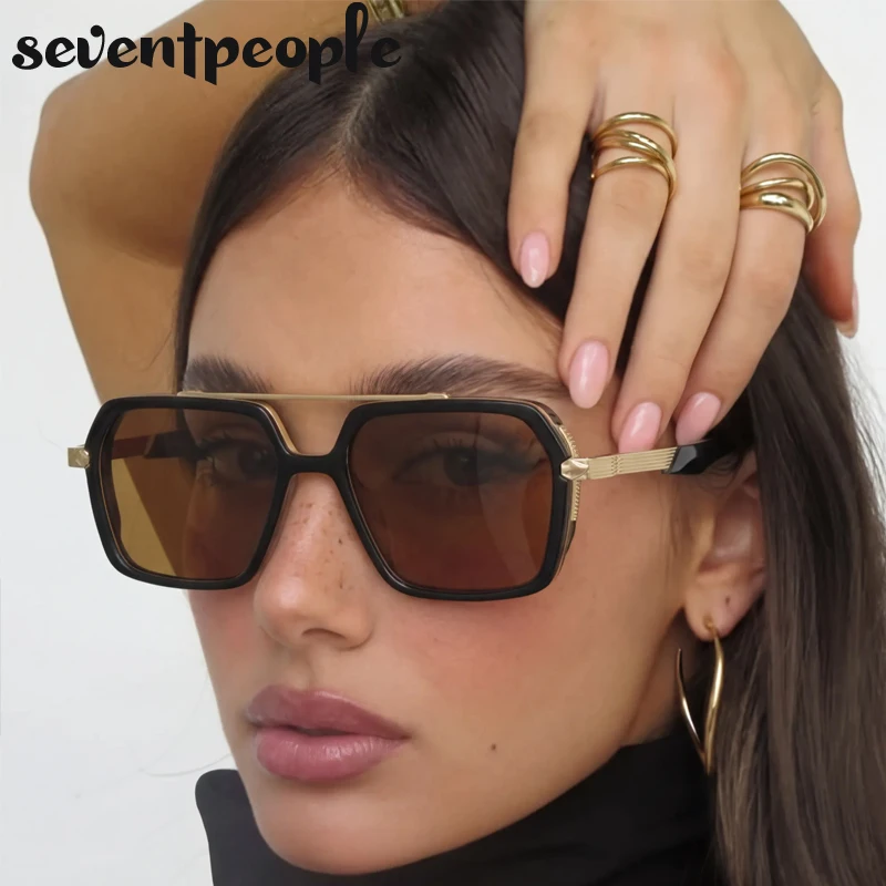 

Vintage Steampunk Oversized Square Sunglasses Women 2026 Luxury Brand Polarized Double Bridge Sun Glasses Trendy Outdoor Shades