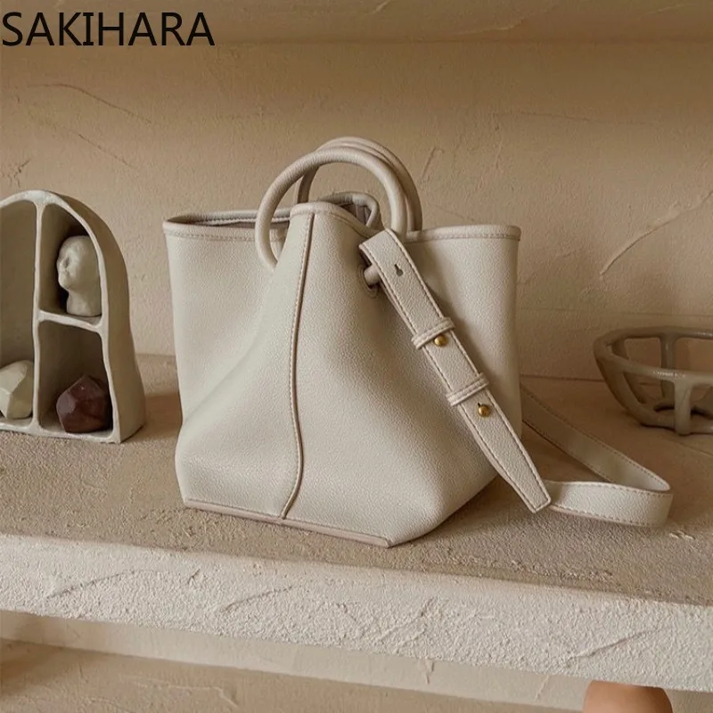 

SAKIHARA Solid Color Simple PU Leather Purses and Handbags Fashion Korean Vintage Y2K Casual All Match Shoulder Bags Bolsos