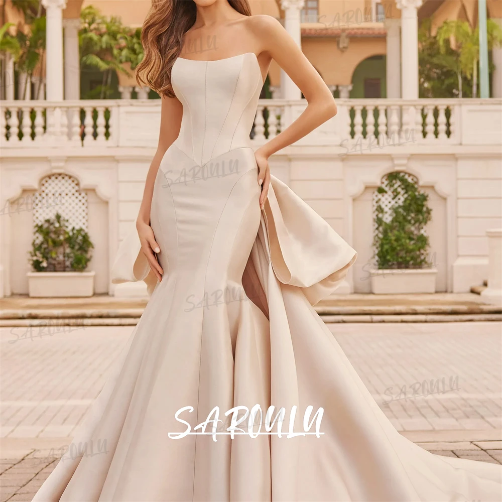 Robe de mariée élégante en Satin avec épaule à nœud, robe de mariée Simple et Chic, Corset sans bretelles, robes de mariée personnalisées pour femmes