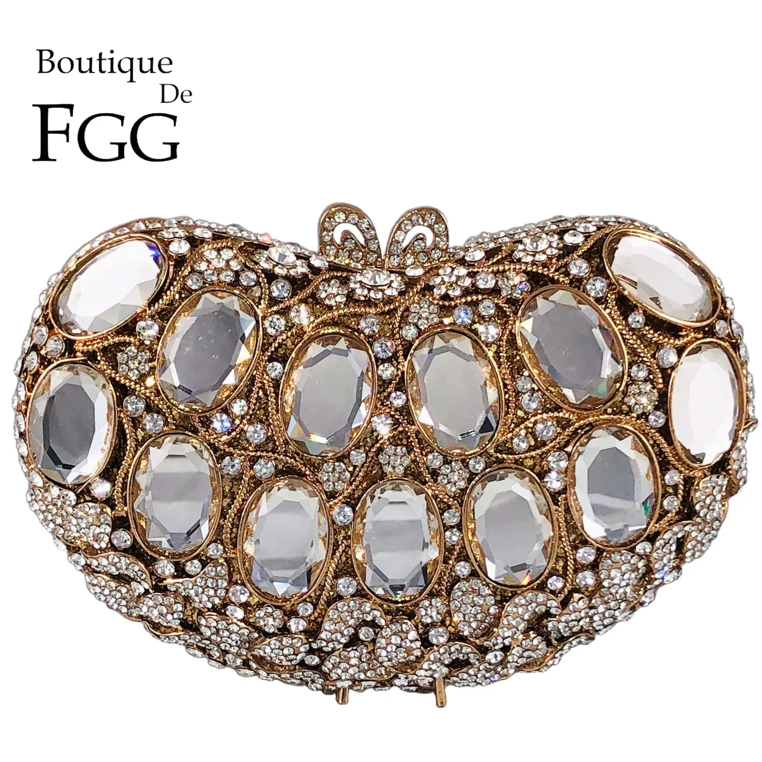 

Boutique De FGG Women Heart Crystal Clutch Evening Bag Formal Party Dinner Rhinestone Handbags Bridal Wedding Clutch Purse