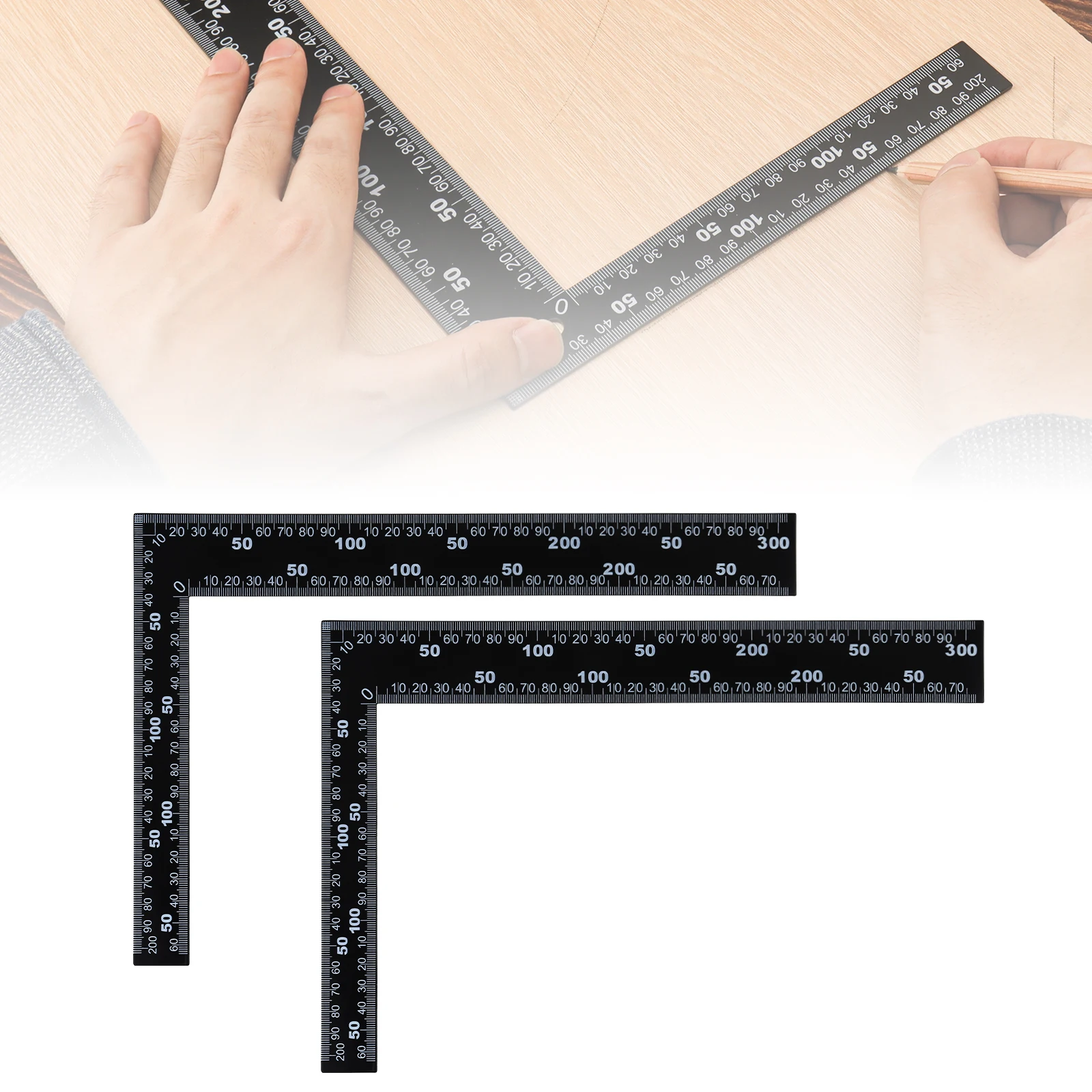 2pcs 8 Inch x 12 Inch Right Angle Ruler 90 Degree L Shape Metal Turning Ruler Square Woodworking Measuring Tool Gauge Kit