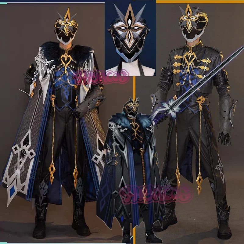 

FC6Genshin Impact II Capitano Cosplay Costume The Captain Cape Adult Unisex Uniform Robe Customized Halloween Outfit Mask S@FC8！