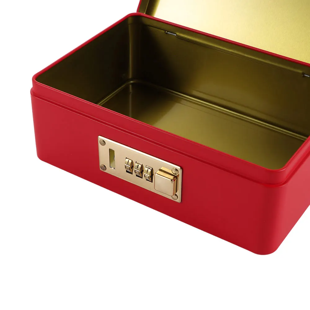 Combination Lock Password Lock Storage Box Rectangular Shape Flip Top Design Storage Iron Box Initial Password