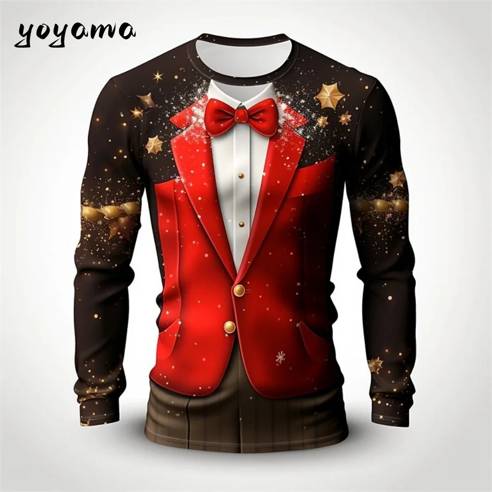 

Trendy Christmas Men's Long Sleeved Autumn Fashion 3D Printed Men's Top Trendy Simple Men's Clothing Funny Casual Men's Long Top