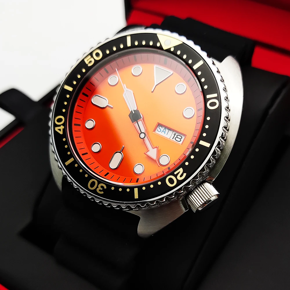 Fashion Waterproof Automatic Watch Men Sapphire Crystal Stainless Steel NH35 Automatic Mechanical Men\'s watch Abalone Orange