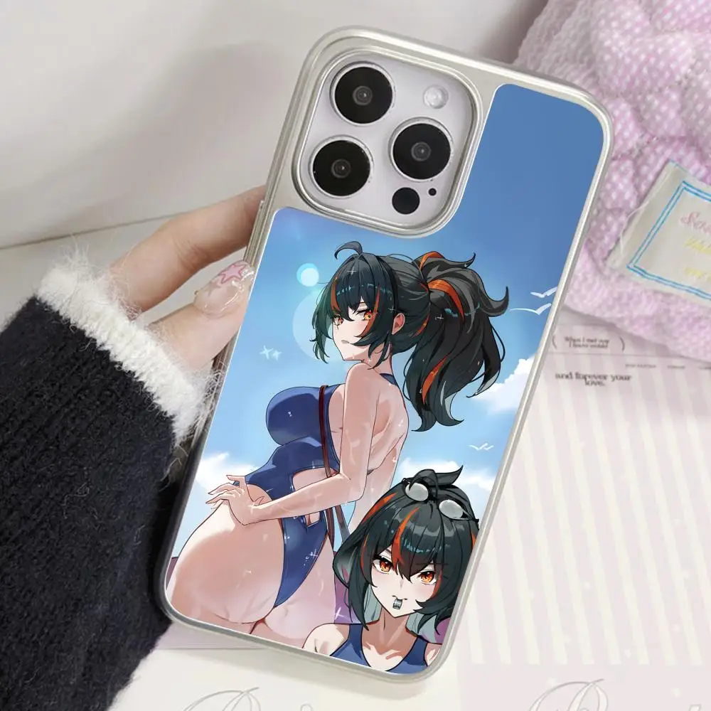 حافظة هاتف Zenless Zone Zero ZhuYuan لهاتف آيفون 17 16 15 14 13 12 11 Air Pro Max Plus غطاء ملون مطلي بالفضة فاخر #1