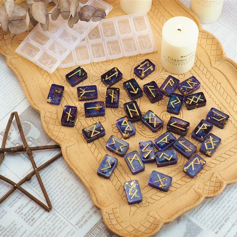2 tipos de runas, molde de resina, mito, Tarot, epoxi, dominó, herramientas de silicona, suministros de bricolaje, colgante, artesanía de joyería (solo moldes)