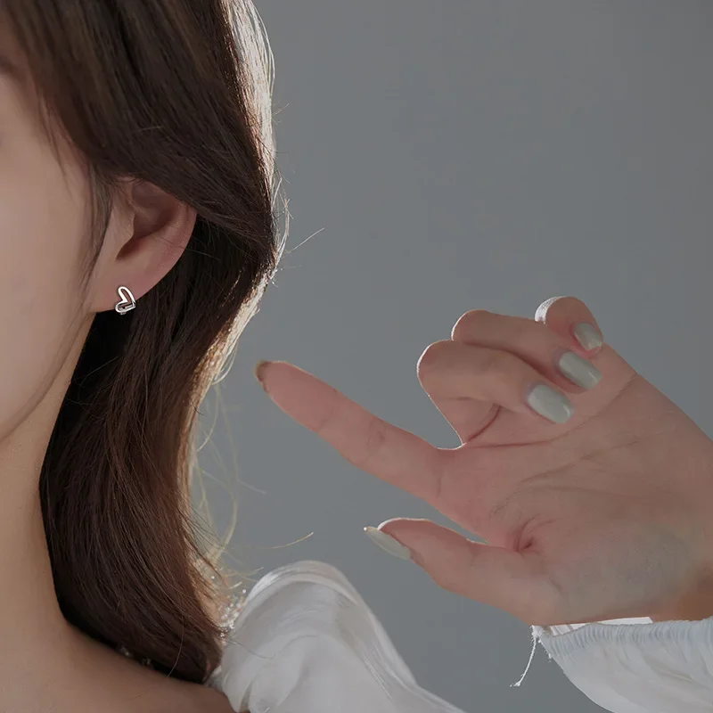 925 Sterling Silver hoop Earrings Temperament Simple Heart Jewelry for Women Wedding  Accessories