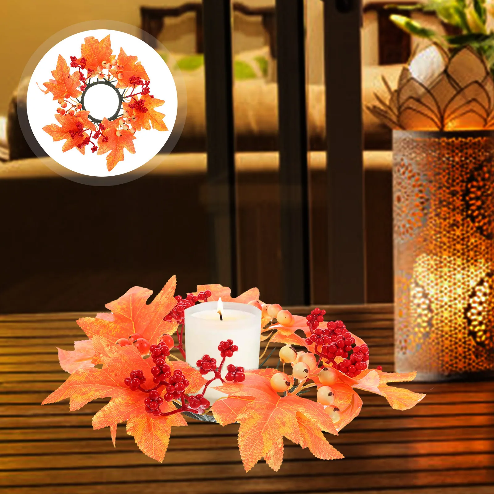 

Artificial Leaf Maple Ring Wreath Decorative Thanksgiving Day Table Centerpiece Fall Party Decor Fall Ring Wreath