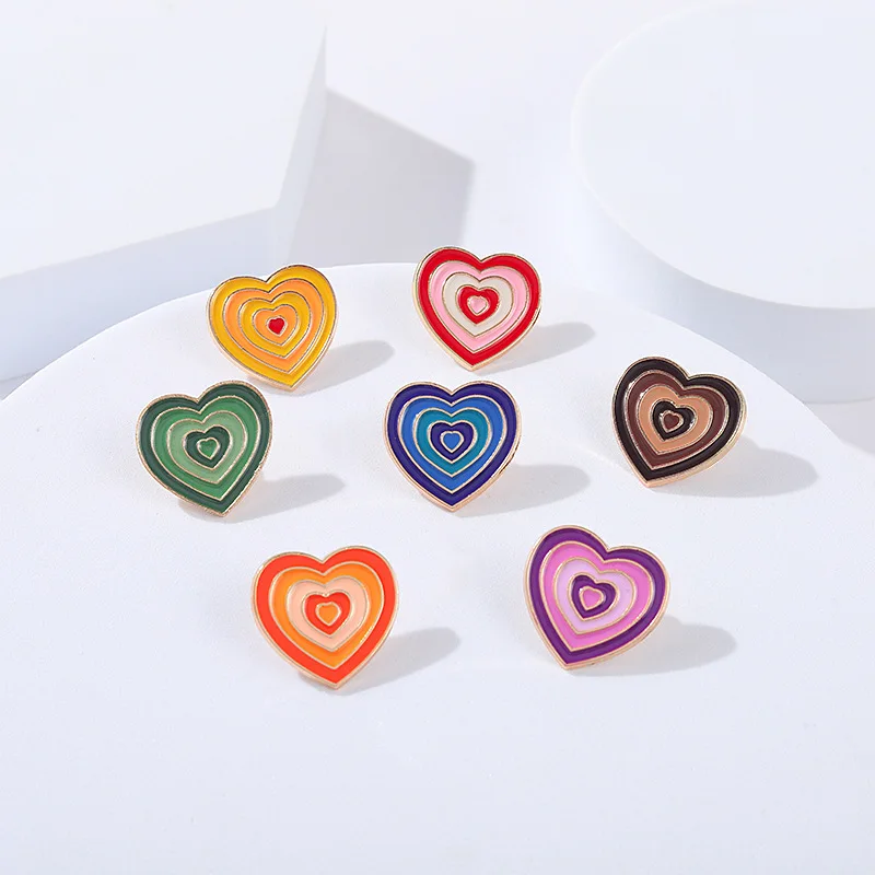 Funny Gradient  Heart brooch Heart-shaped Pin Backpack Badge Rainbow Bags Brooches Jewelry Gifts For Kids Women