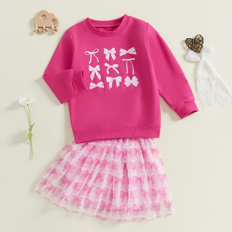 Infant Girls 2-Piece Autumn Ensemble with Printed Sweatshirt and Tulle Skirt - Adorable Baby Clothing Set for Fall