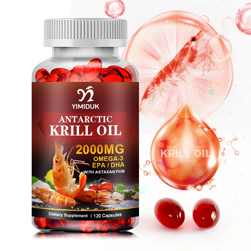 Yimiduk Antarctic Krill Oil Capsules  2000mg with Astaxanthin, Omega 3, DHA, EPA, & Phospholipids | Supports Skin & Eye Health