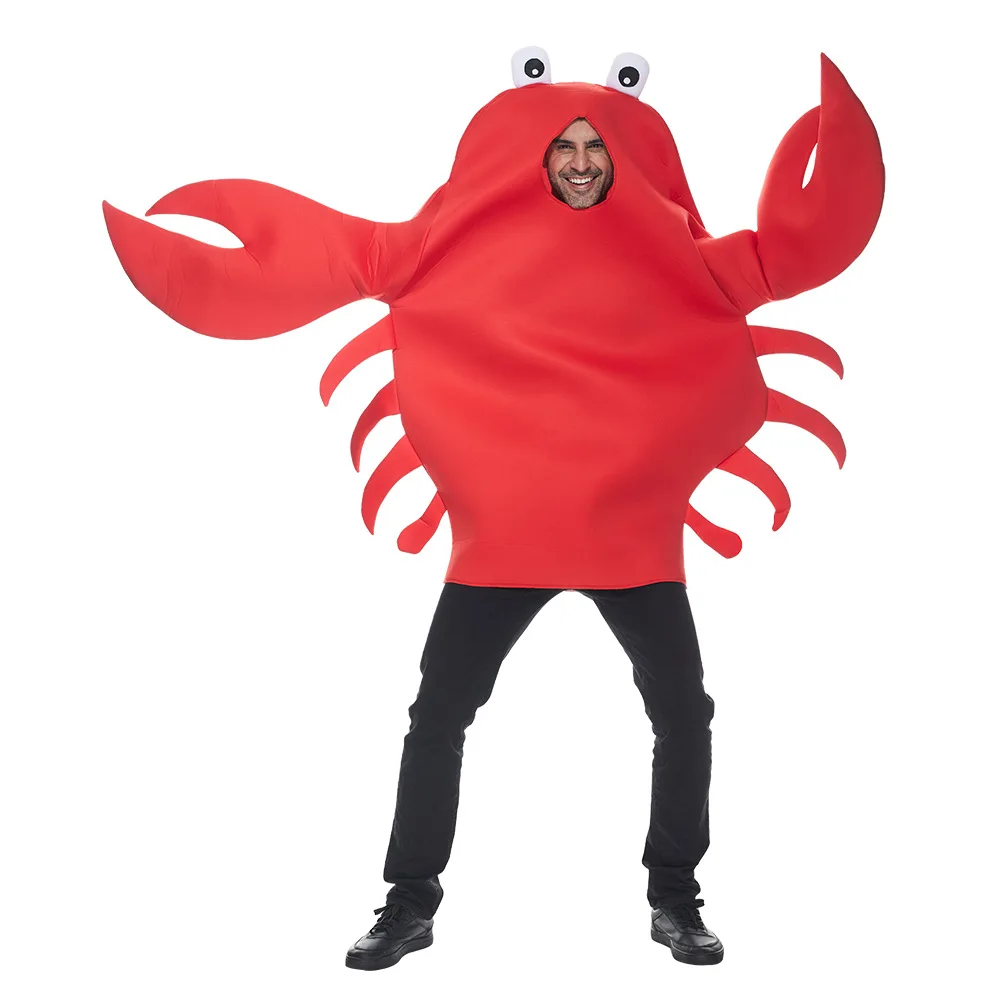 Traje de lagosta caranguejo vermelho roupa engraçado desempenho loween par criatura do mar simp soldado caranguejo geral cosplay terno