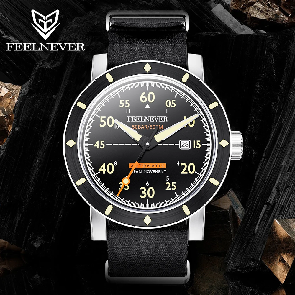 

FEELNVER Original Chronograph Men's Mechanical Watch 500M Waterproof Swiss Luminous 316L Stainless Steel Luxury Dive Wristwatch