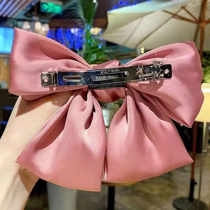 Korean Version of Red Bow Hairpin Oversized Bow Headgear Internet Celebrity Satin Bow Hairpin Spring Clip Top Clip