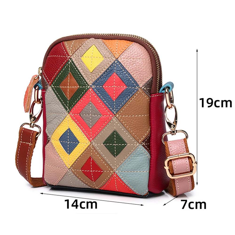 Annmouler Designer Women Crossbody Bag Patchwork Shoulder Bag Genuine Leather Phone Bag Smart Phone Pouch 2 Layer Phone Case