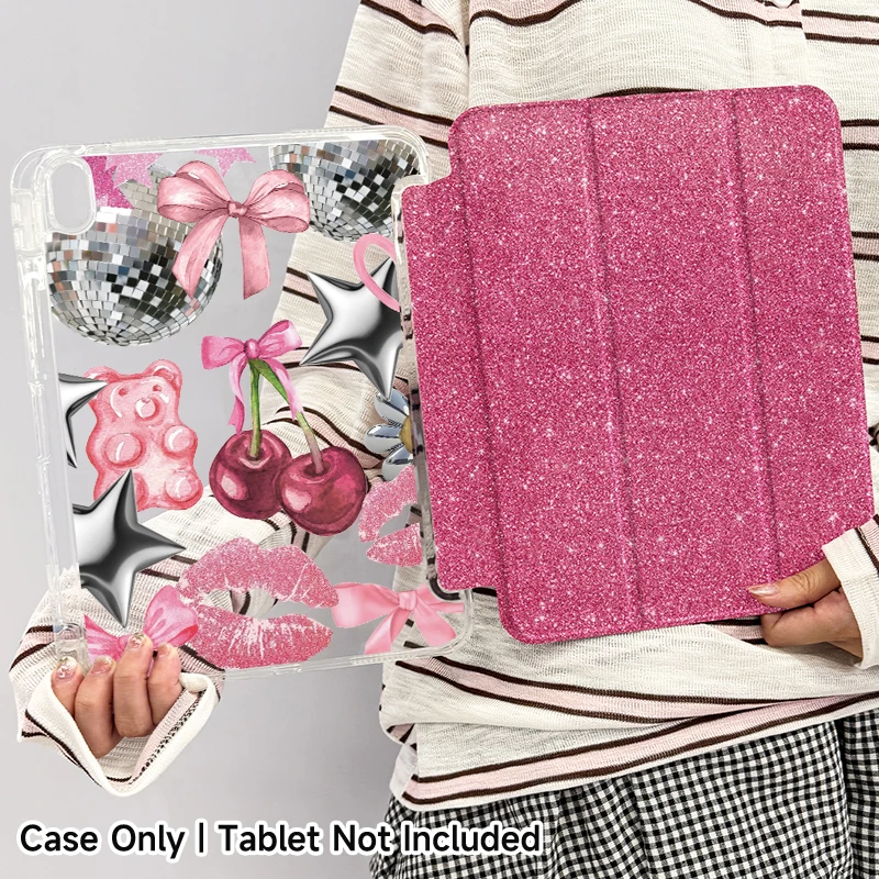 

Sparkle Pink/Purple iPad Case/ Stand for Air 4/5/6/7, iPad10/11, Pro 11, mini 6/7, 10.2". Foldable, w/ pen slot, auto wake/sleep