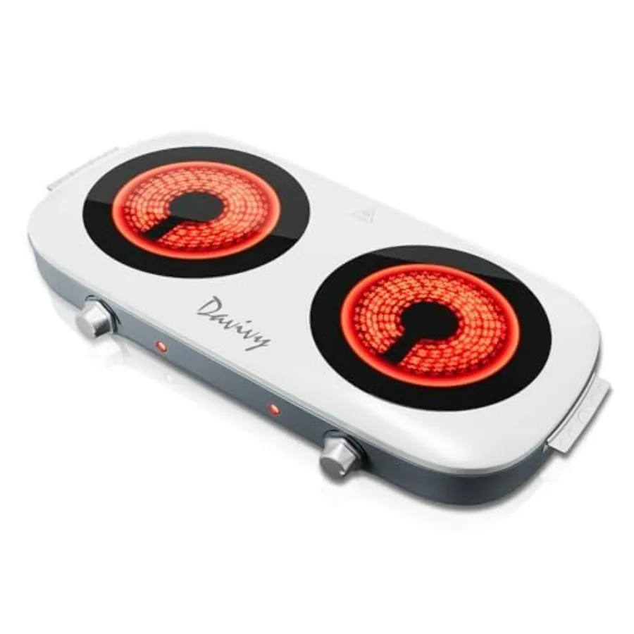 

Portable Electric Hot Plate Double Burner 1800W Rapid Heating with 7.9inch Crystallite Ceramic Glass Top in White Flexible Temp