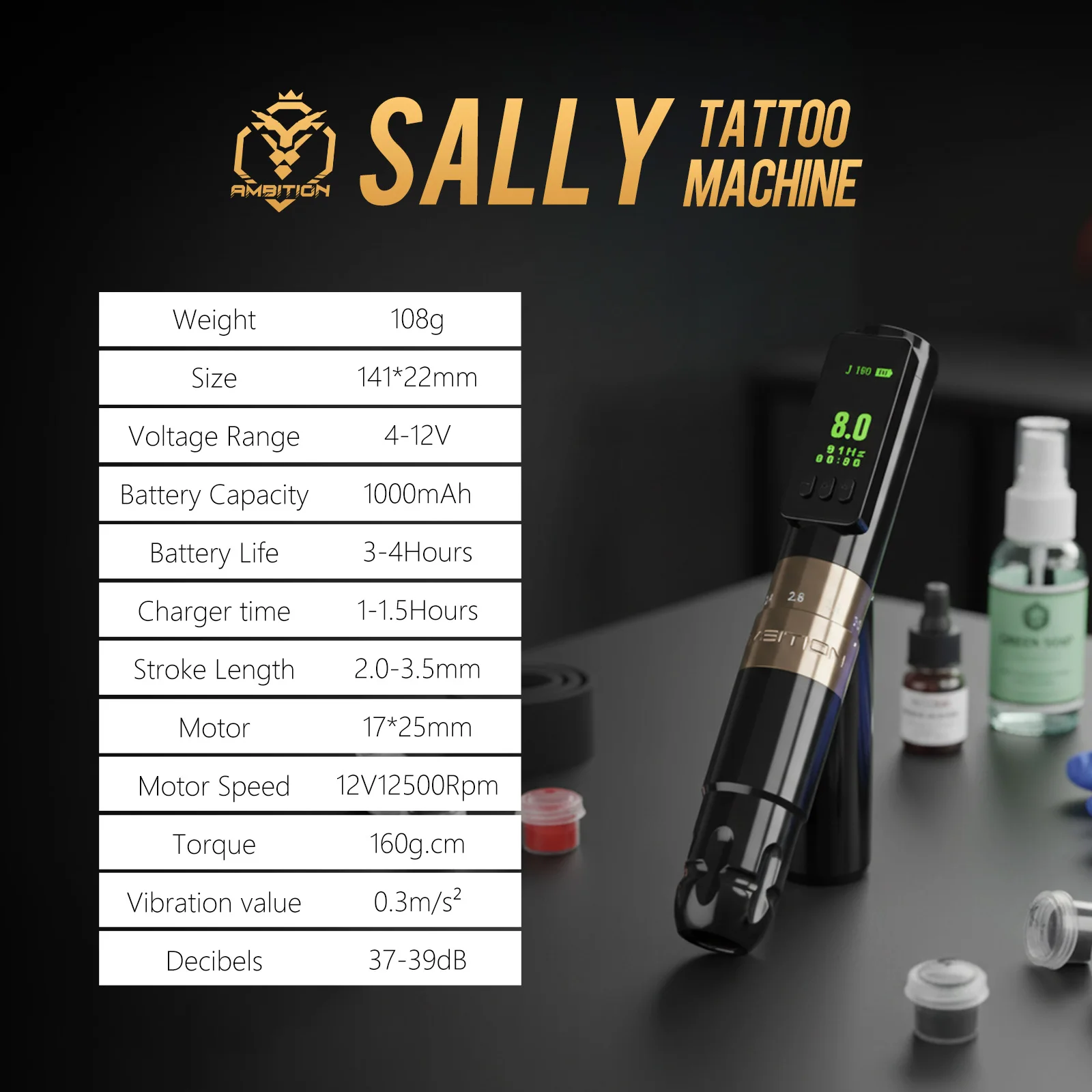 طموح سالي عدة Coreless موتور قابل للتعديل السكتة الدماغية 2.0-3.5 مللي متر قلم الوشم اللاسلكية تجميل دائم آلة الوشم الروتاري القلم #4