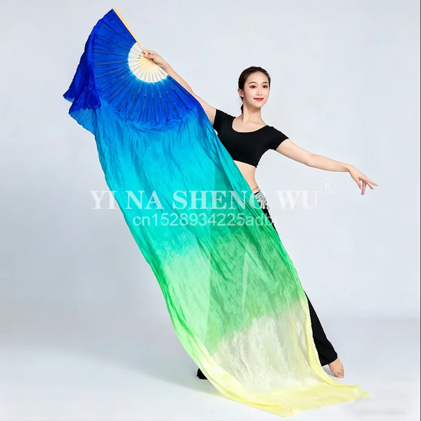 1 زوج الحرير الطبيعي المشجعين الرقص الشرقي مروحة طويلة 100% الحرير الحقيقي الرقص الشرقي ملحق اليدوية مصبوغ الحرير الحجاب الرقص التدرج المشجعين #4