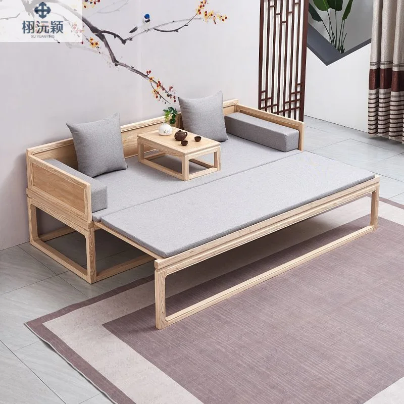 LH solid wood new Chinese minimalist living room small apartment sofa combination Zen push-pull