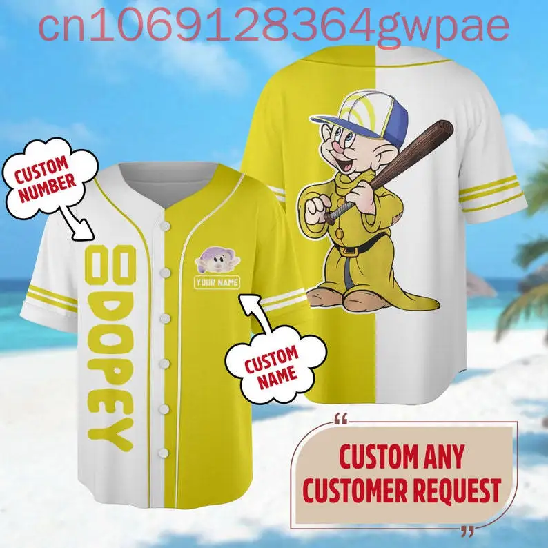 

Бейсбольная майка Disney Doc Dwarf, мужская, женская, детская бейсбольная форма Dopey, летняя повседневная бейсбольная рубашка с короткими рукавами, топы