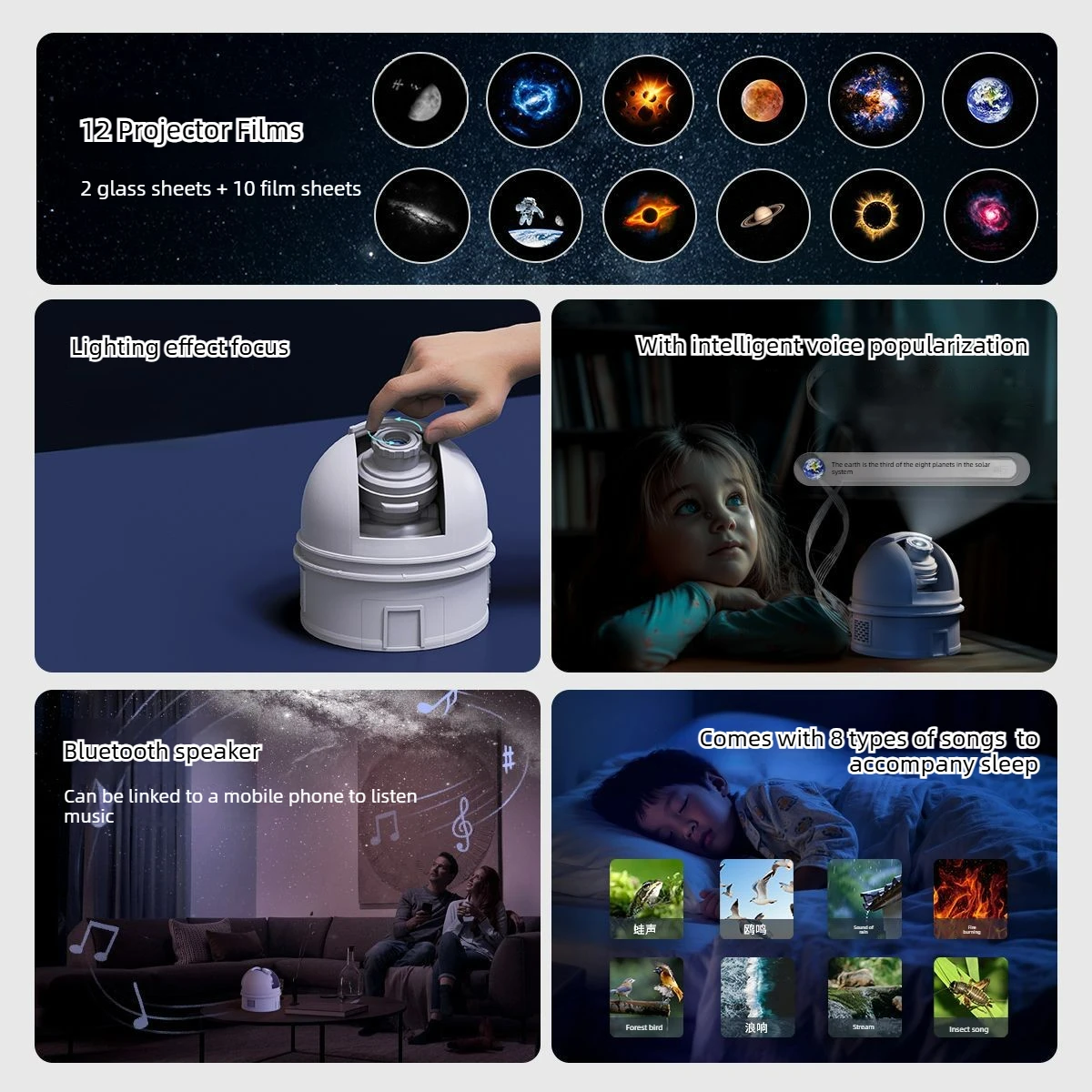 2026 New 360° Rotatable HD Galaxy Projector 12 Starry Films Bluetooth Speaker Science Education Night Light Kids Birthday Gift