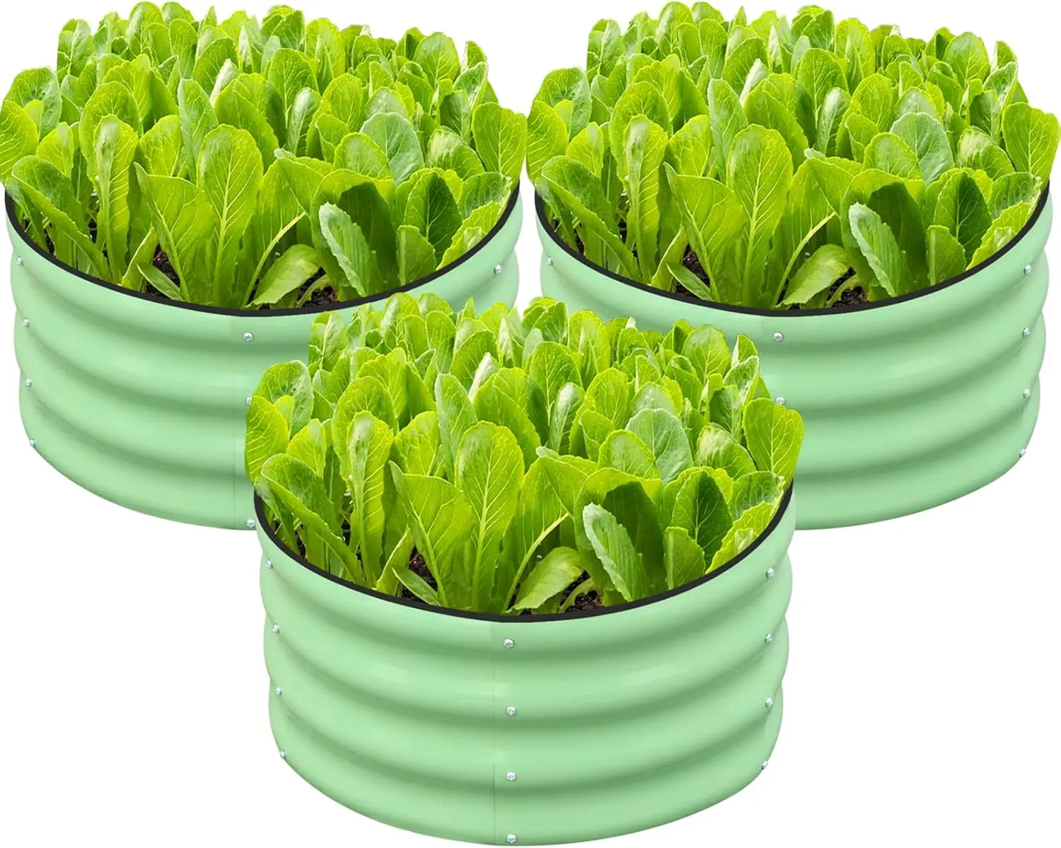 

3 Pcs 2x2x1ft Round Galvanized Raised Garden Bed Kit Outdoor, Metal Planter Box for Planting Plants Vegetables, Green
