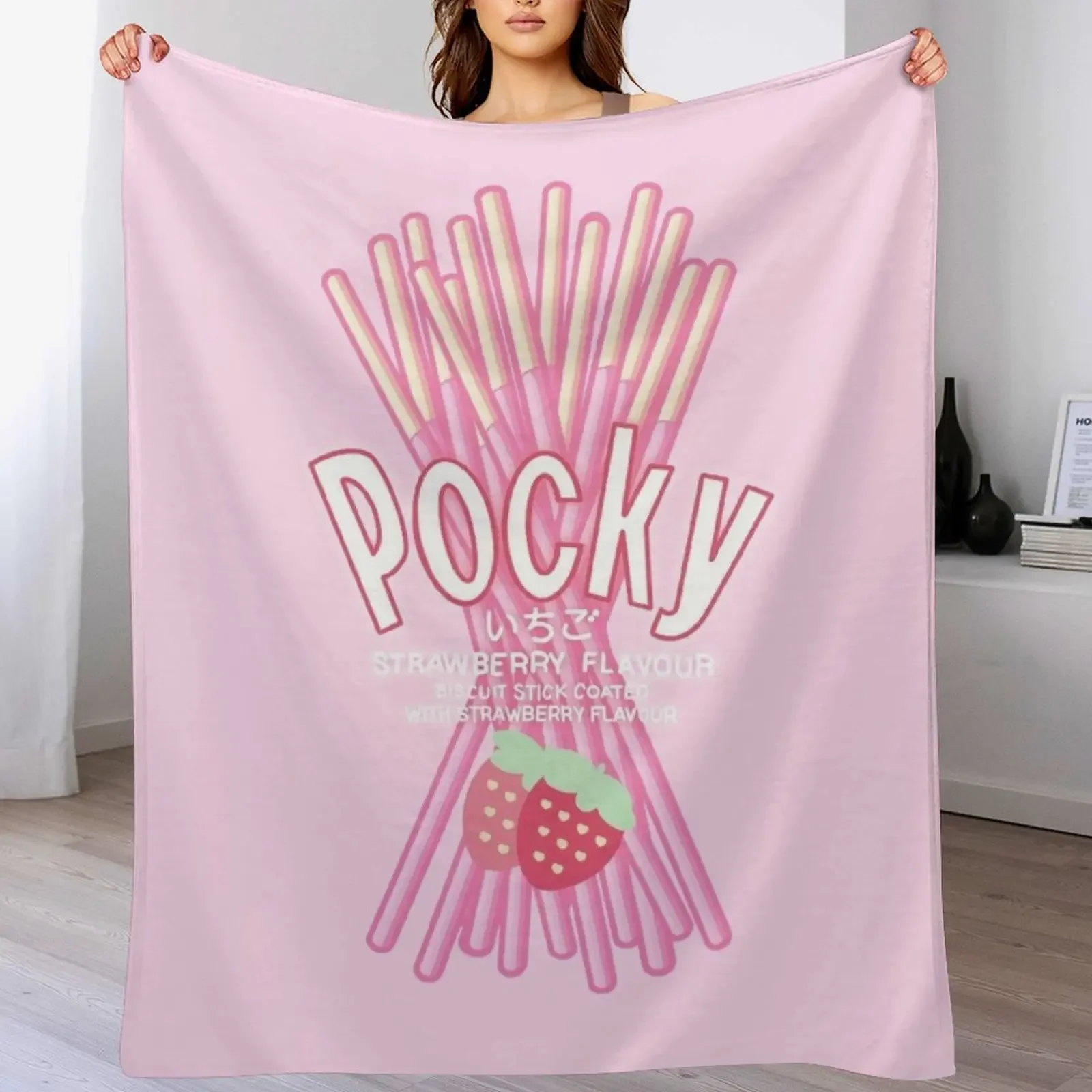 

New Strawberry Japanese pocky sweet Throw Blanket Soft Plush Blanket as Housewarming Gift