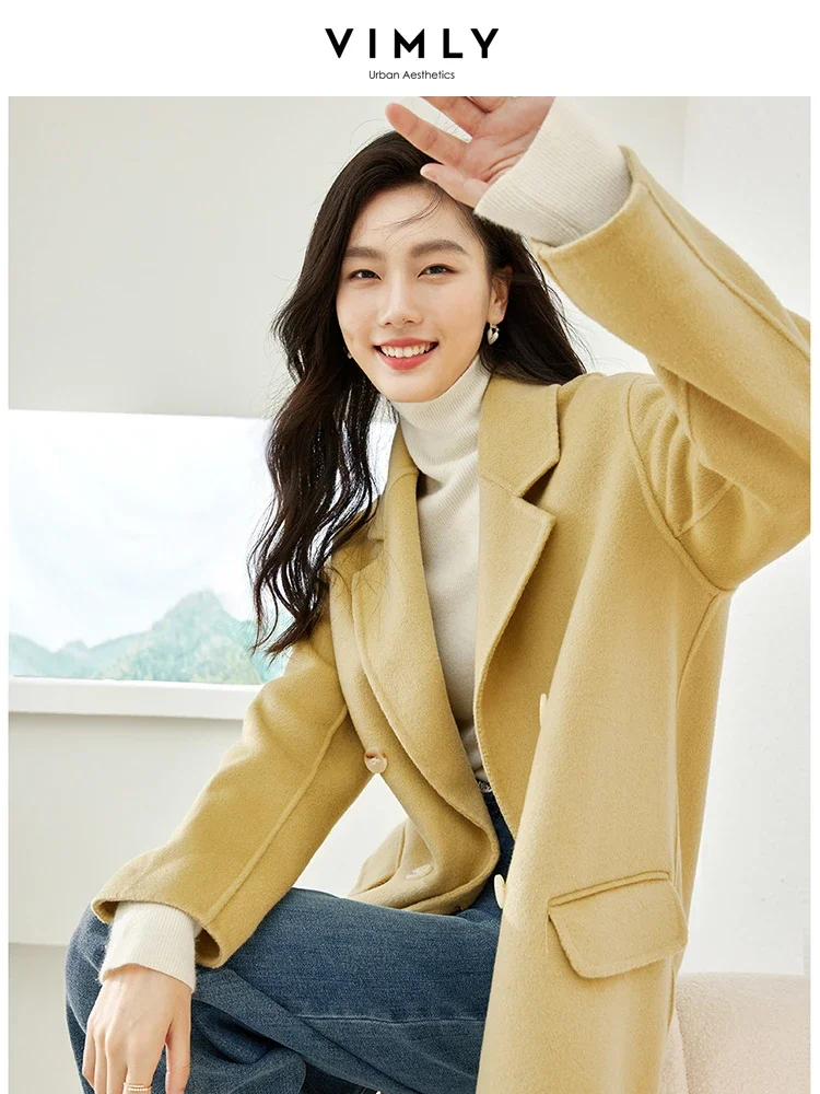 Vimly Wool Blazer Coats for Women Straight Double Breasted Female Overcoats 2024 Casual Warm Woman Winter Woolen Coat 50619